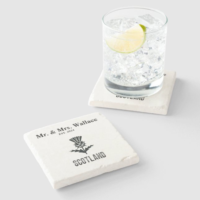 Porta-copo De Pedra Porta copos escocesa personalizada para casamento, (Lateral)