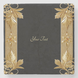 Porta-copo De Pedra Porta copos Floral de Ornamentado Preto Dourado