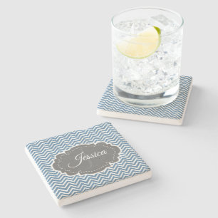 Porta-copo De Pedra Porta copos Personalizada de Pedra Azul Chevron