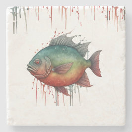 Porta-copo De Pedra Porta copos - Série Watercolor: Piranha