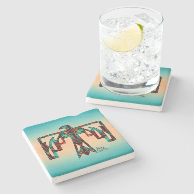 Porta-copo De Pedra Porta copos Tribal Thunderbird Stone (Lateral)