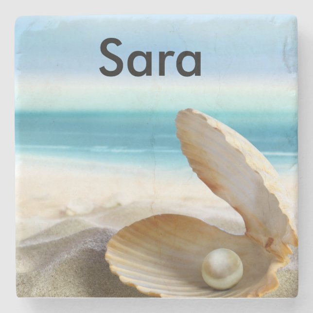 Porta-copo De Pedra Porta copos tropical da praia personalizada (Frente)