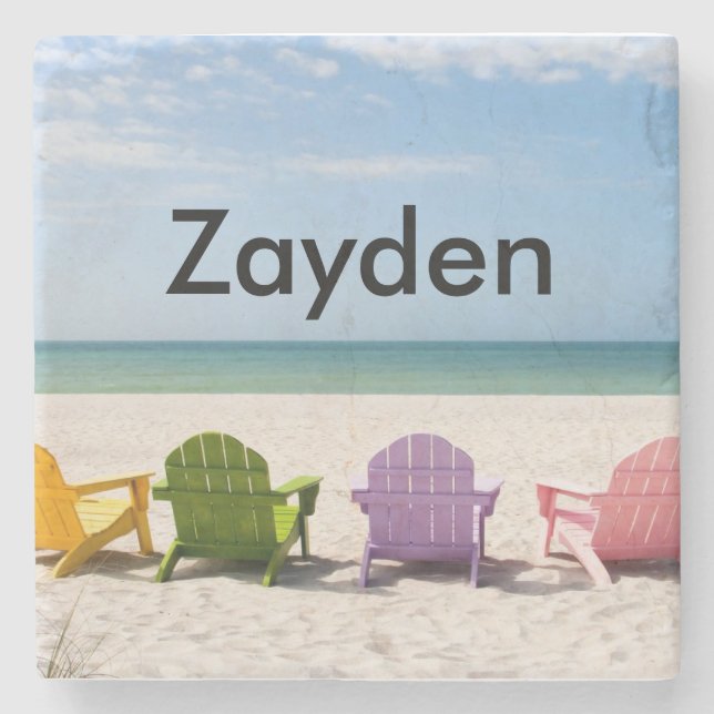 Porta-copo De Pedra Porta copos tropical da praia personalizada (Frente)