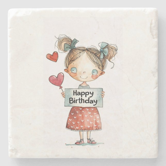 Porta-copo De Pedra PORTAS COPOS de Arte AI: Retratos Crianças Whimsic (Frente)