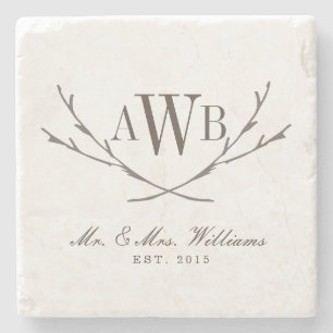 Porta-copo De Pedra Portas copos de Monograma Rustic Wedding