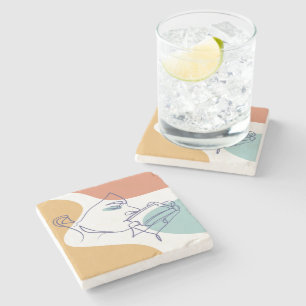 Porta-copo De Pedra poster de desenho da arte em linha de café bebendo