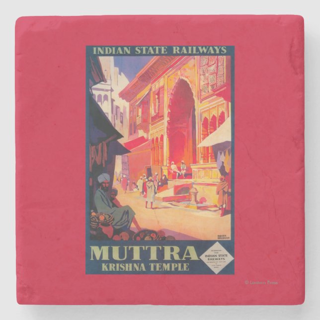 Porta-copo De Pedra Poster de viagens do templo de Muttra Krishna (Frente)