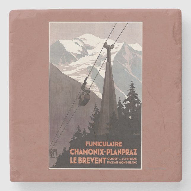 Porta-copo De Pedra Poster do teleférico de Funiculaire Le Brevent (Frente)