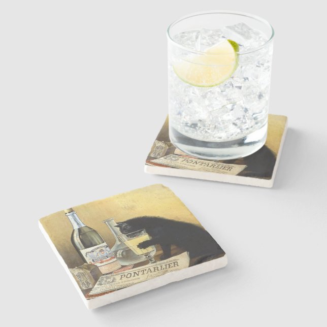 Porta-copo De Pedra poster francês retrô "absinho burguês" (Lateral)