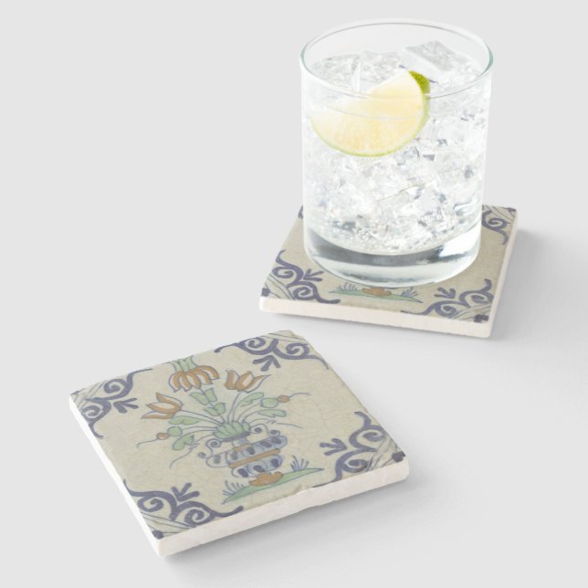 Porta-copo De Pedra Pote De Flor Antiquado Com Azulejo Delft (Lateral)