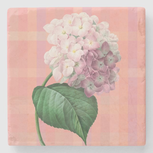Porta-copo De Pedra Pousa Copos de Arte de Flor de Hortênsia Rosa (Frente)