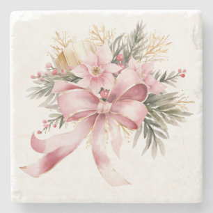 Porta-copo De Pedra Pousa-copos de pedra de Natal Poinsettia Rosa