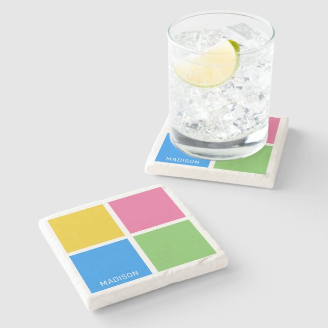 Porta-copo De Pedra Praças de Cores de Nome Personalizado (Lateral)