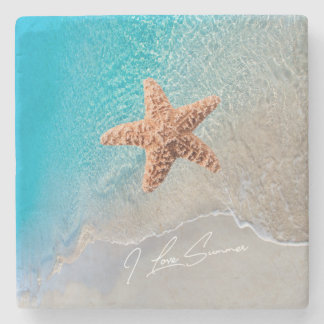Porta-copo De Pedra Praia bonita do oceano do verão cénico com estrela