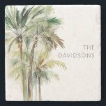 Porta-copo De Pedra Praia Moderna das Palmeiras Tropicais<br><div class="desc">Esta design apresenta um grupo de lindas palmeiras verdes e marrons,  com cor de água,  e luxuosas tropicais,  sobre um fundo branco simples e limpo. Perfeito para amante de praia ou casa de praia. Personalize-o com o seu nome de família. Criado pela imprensa simplesmente de farmácia.</div>