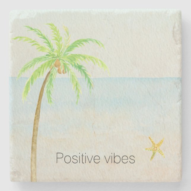 Porta-copo De Pedra Praia Tropical da Árvore de Palma (Frente)