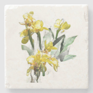 Porta-copo De Pedra Prato de Papel Flores Lírios Amarelos