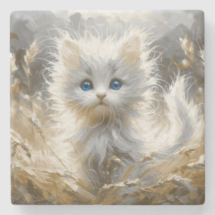 Porta-copo De Pedra Precioso White Kitten