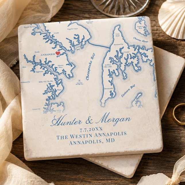 Porta-copo De Pedra Presente de Casamento Westin Annapolis Annapolis M (Westin Annapolis Wedding Favor Stone Coaster with Chesapeake Bay Map by Coastal Map Designs)