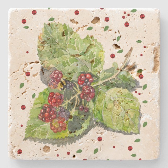 Porta-copo De Pedra PretoBerry verde e vermelho (Frente)