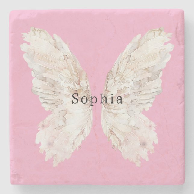 Porta-copo De Pedra Pretty Girly Pink Butterfly Wings   (Frente)