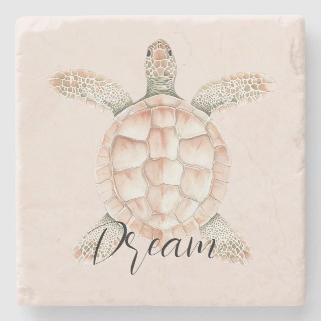 Porta-copo De Pedra Pretty Peach Sea Turtle Dream (Frente)