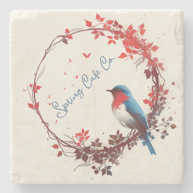 Porta-copo De Pedra Primavera Bird Floral (Frente)