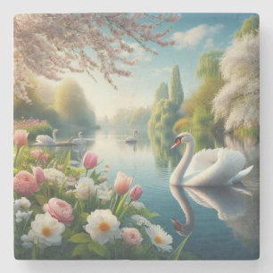 Porta-copo De Pedra Primavera do lago de swan floral