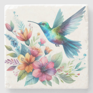 Porta-copo De Pedra Primavera Floral Hummingbird