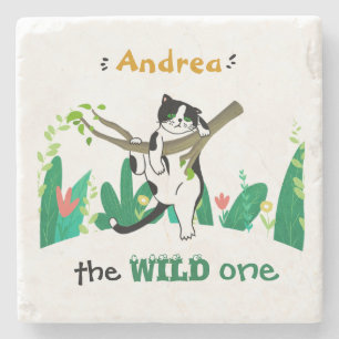 Porta-copo De Pedra Primeiro aniversario de Crianças de Gato Tuxedo Se