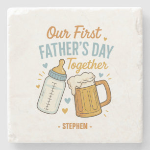 Porta-copo De Pedra Primeiro Dia do Pai Juntos - Beer & Baby Bottle