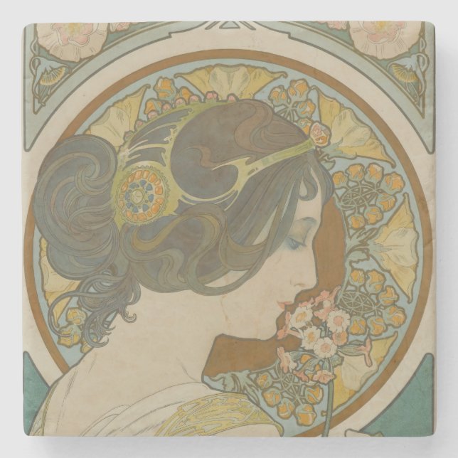 Porta-copo De Pedra Primrose por Alphonse Mucha (Frente)