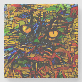 Porta-copo De Pedra Prin de arte colorida de gatos do mosaico