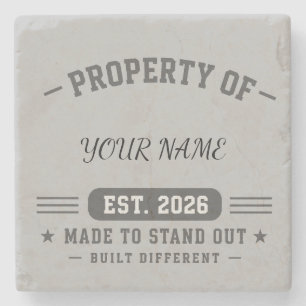 Porta-copo De Pedra Propriedade Personalizada do Nome – Estilo Varsity