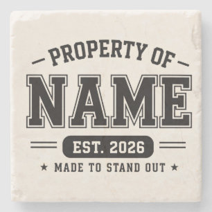 Porta-copo De Pedra Propriedade Personalizada do Nome – Estilo Varsity