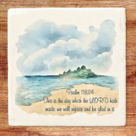Porta-copo De Pedra Psalm 118 A Day to Rejoice Clouds and Beach Scene