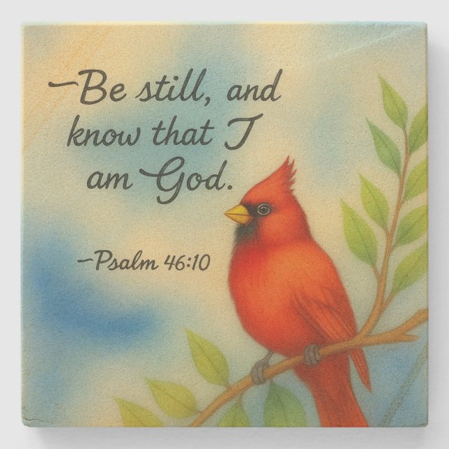 Porta-copo De Pedra Psalm 46:10 Be Still Red Cardinal Scripture Nature (Frente)