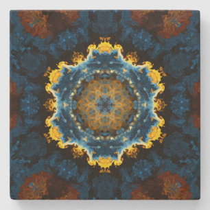 Porta-copo De Pedra Psicodélica Flor Azul Amarelo e Laranja