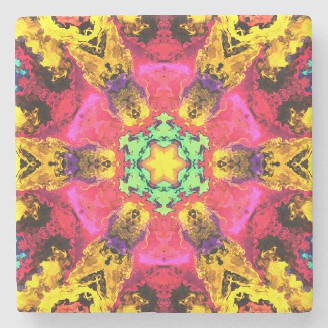 Porta-copo De Pedra Psicodélica Flor Hipopótamo Rosa Amarelo e Verde (Frente)