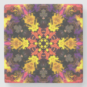 Porta-copo De Pedra Psicodélico Flor Vermelho Amarelo e Roxo