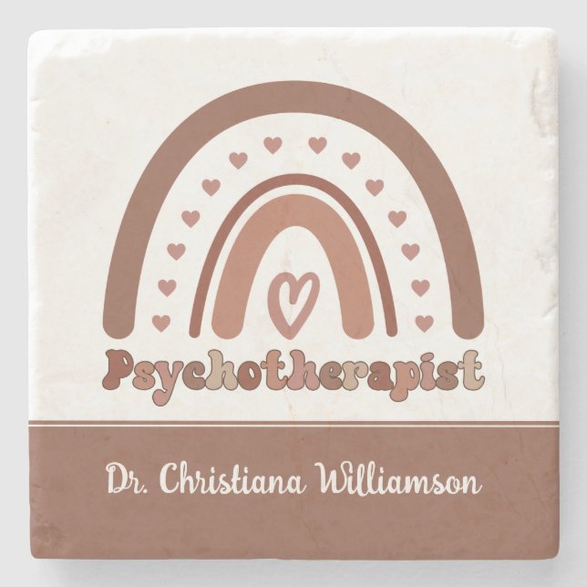 Porta-copo De Pedra Psicoterapeuta Personalizado Boho Arco-íris (Frente)