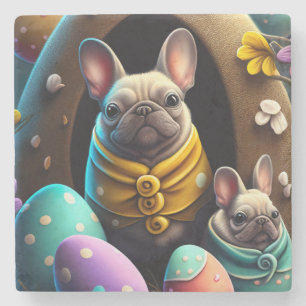 Porta-copo De Pedra Pug Adorável com Ovos de Páscoa Uma Celebração Div