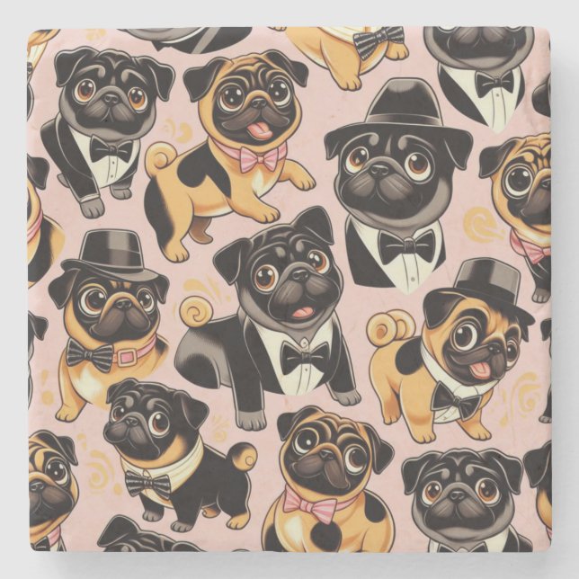 Porta-copo De Pedra Pug de Cueca Sem Costura Retroativa (Frente)