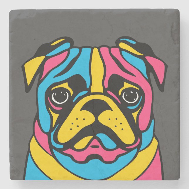 Porta-copo De Pedra pug personalizável de 3 tons (Frente)
