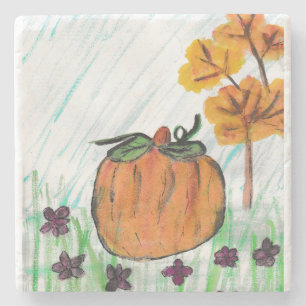 Porta-copo De Pedra Pumpkin Fall com Flores Roxas