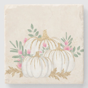 Porta-copo De Pedra Pumpkins branco e Dourado Aquarela
