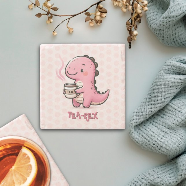 Porta-copo De Pedra Pun Dinossauro Personalizável, Doce Tea-Rex (Sweet Tea-Rex Customizable Dinosaur Animal Pun Stone Coaster)