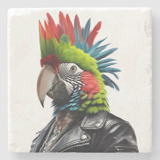 Porta-copo De Pedra Punk Parrot (Frente)