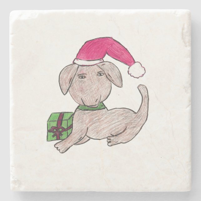 Porta-copo De Pedra Puppy de Natal bonito (Frente)