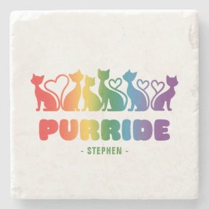 Porta-copo De Pedra Purride - Rainbow Cat Silhouette LGBTQ+ Pride Pun